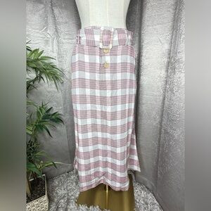 NWT Mango Casual Checkered Midi Skirt With Belt Button Front XS